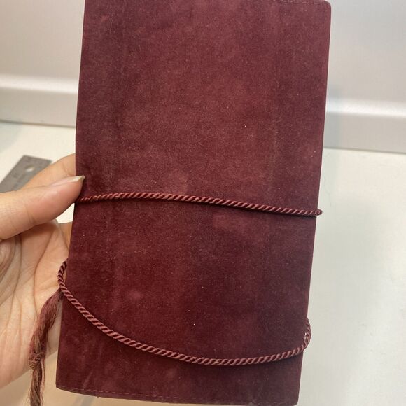 Rochas Paris Vtg Velvet Makeup Accessory Bag Burgundy Leather Interior France - Picture 3 of 9